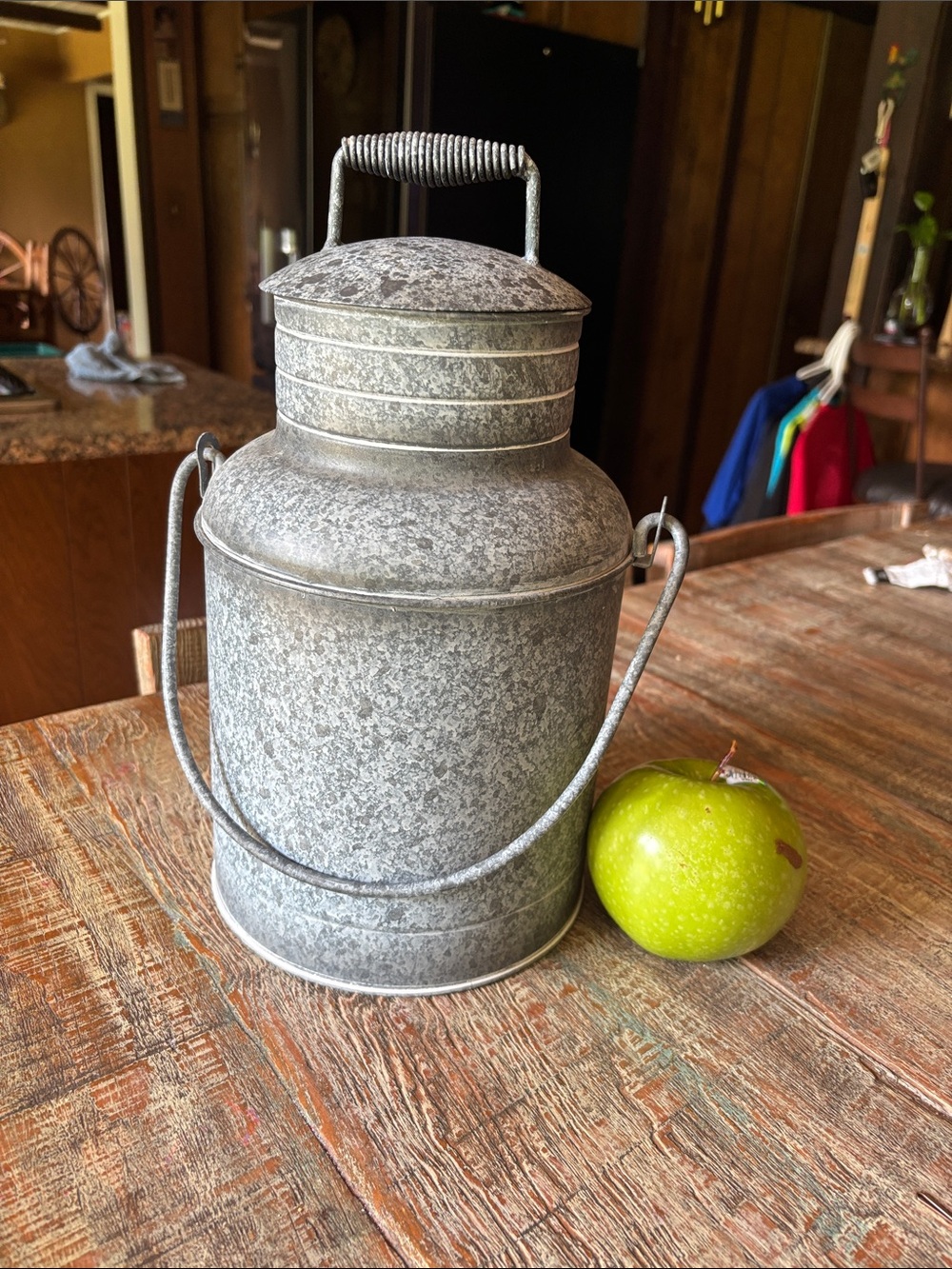 Galvanized Metal Milk Canister - Rustic Gray Home Accent
